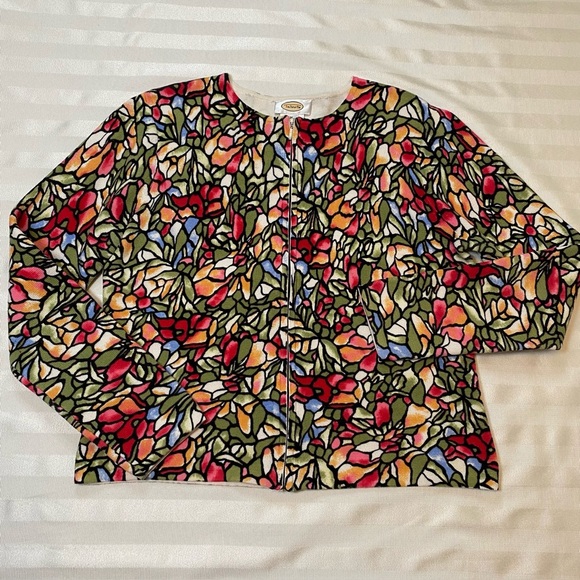 Vintage Talbots Cardigan Sz M Stained Glass Mosaic Floral Pattern Zip Front - Picture 13 of 13